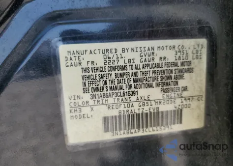 2012 Nissan Sentra 2.0 z USA, uszkodzony, nr VIN 3N1AB6AP3CL615391